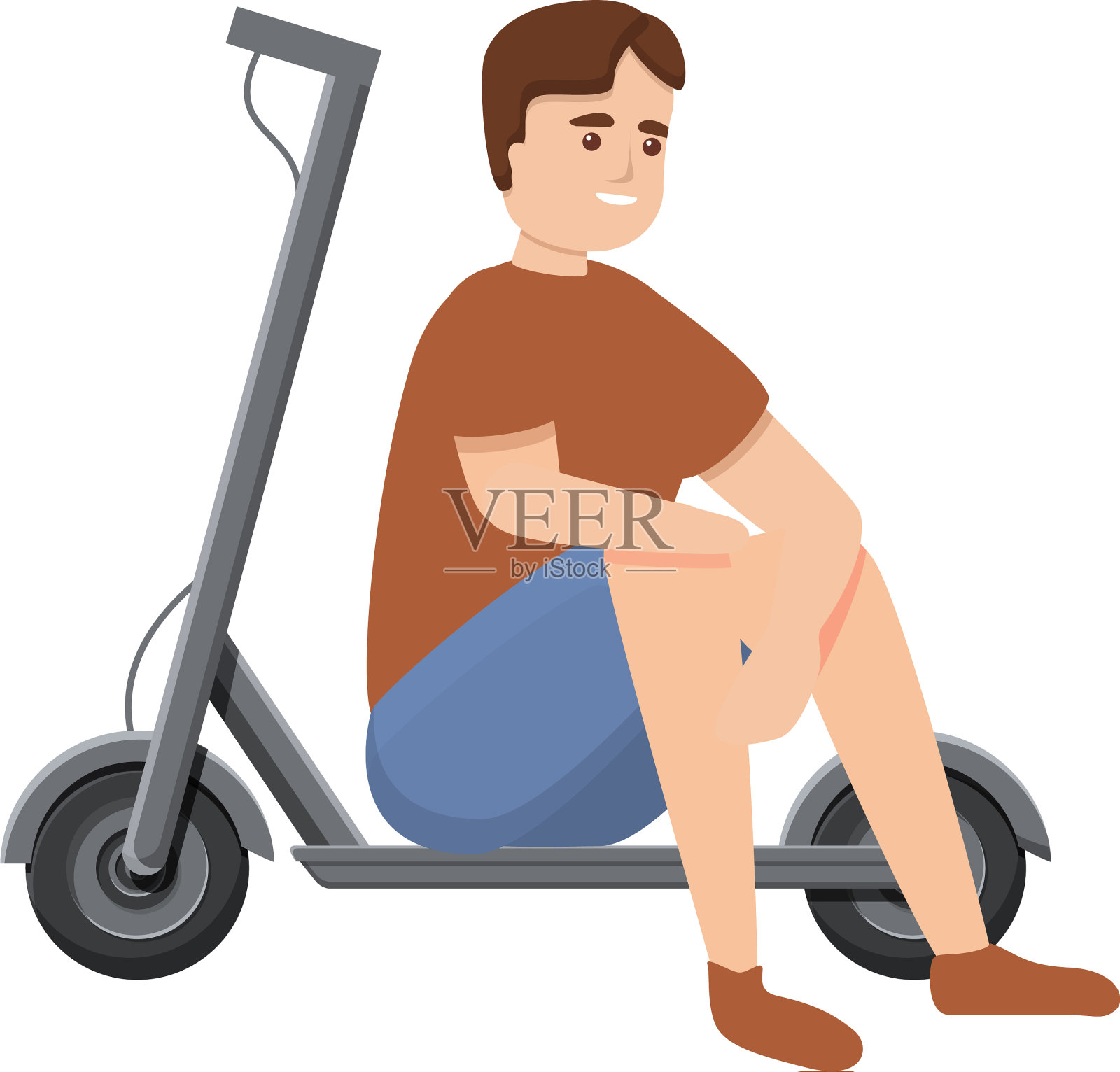 男孩休息在电动摩托车图标卡通风格设计元素图片