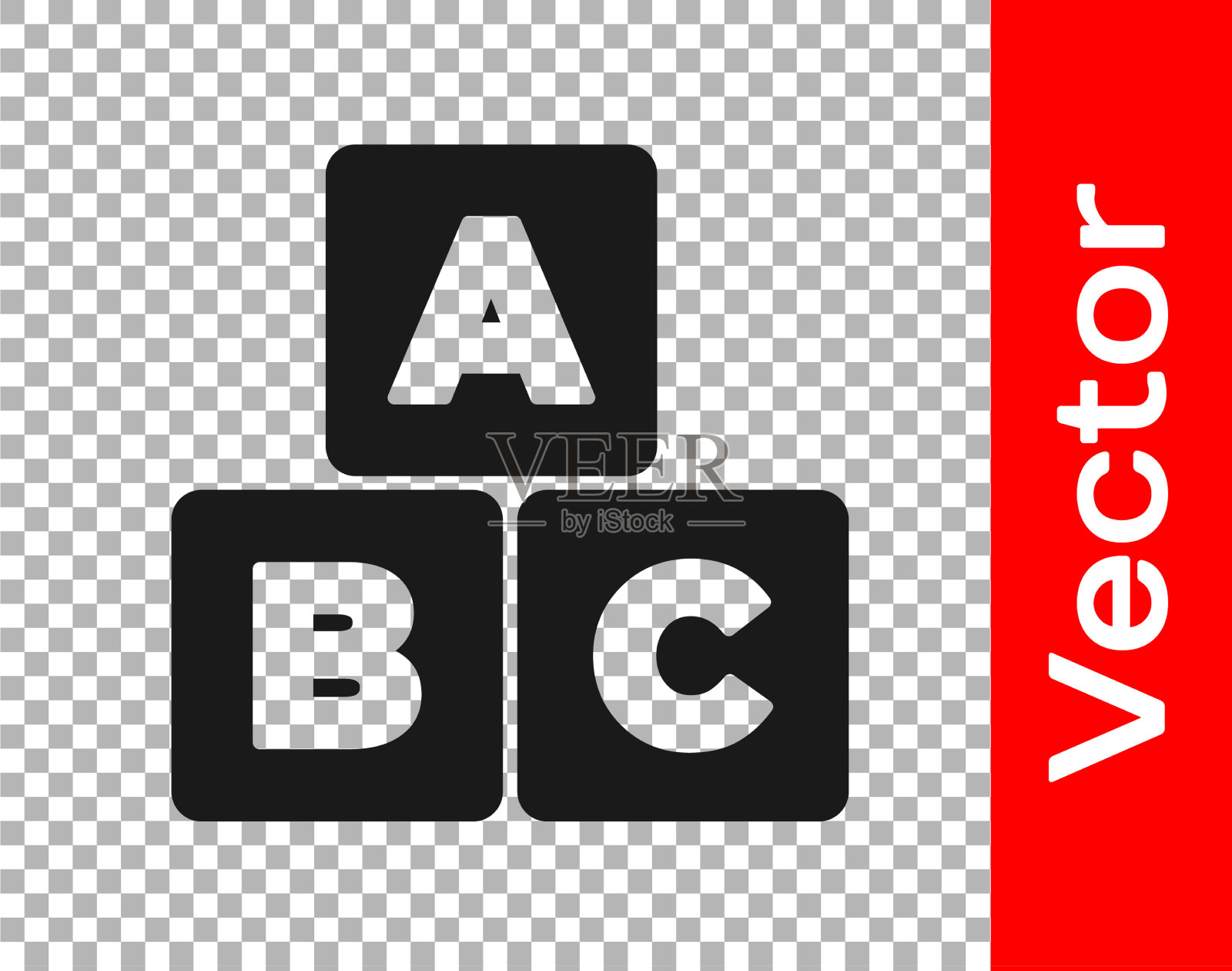 黑色ABC块图标隔离上透明插画图片素材