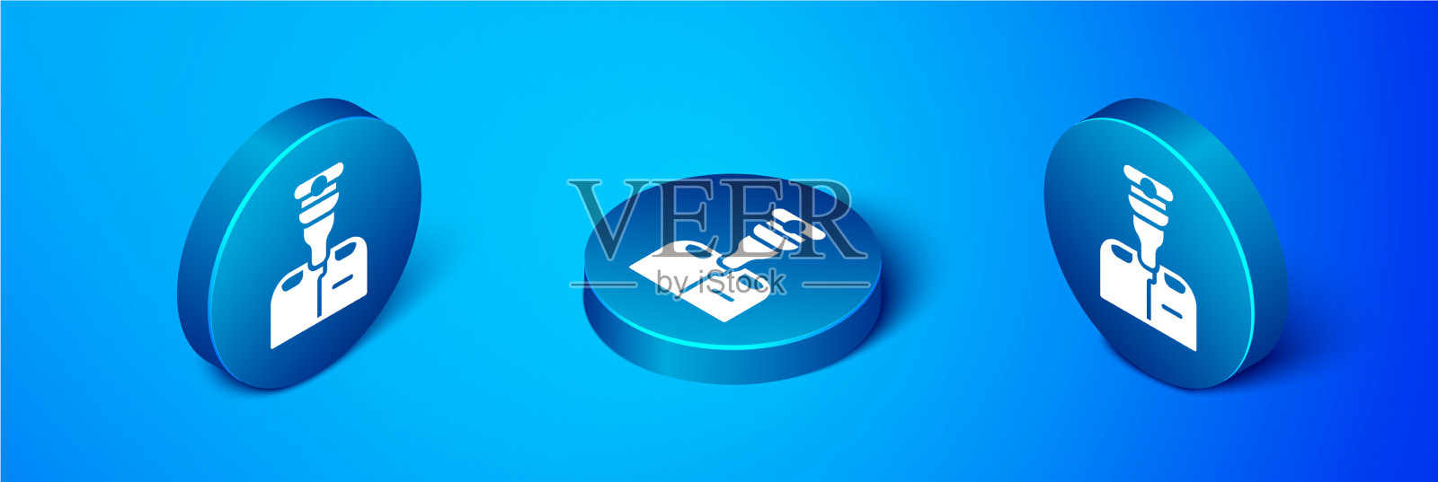 等距船长船图标孤立在蓝色图标素材