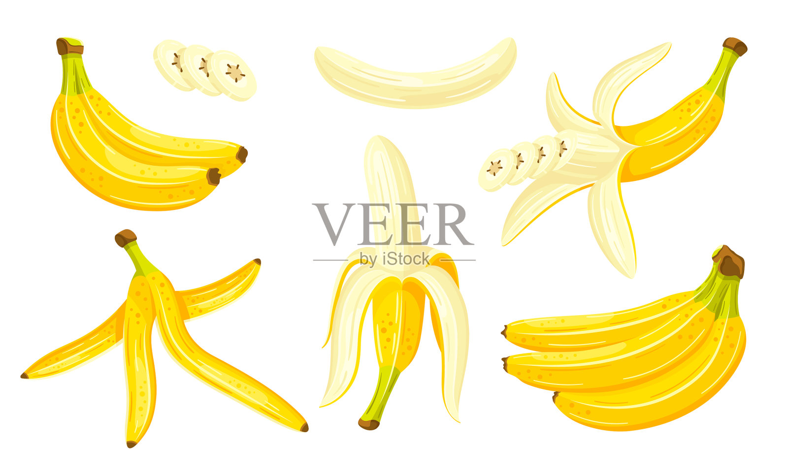 白色背景上孤立的黄色香蕉插画图片素材