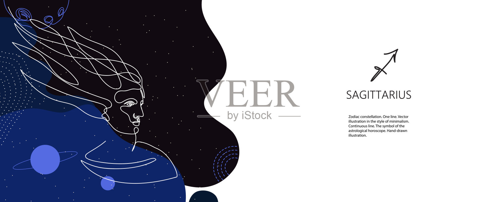 星座的背景。人马座。水平的旗帜。插画图片素材
