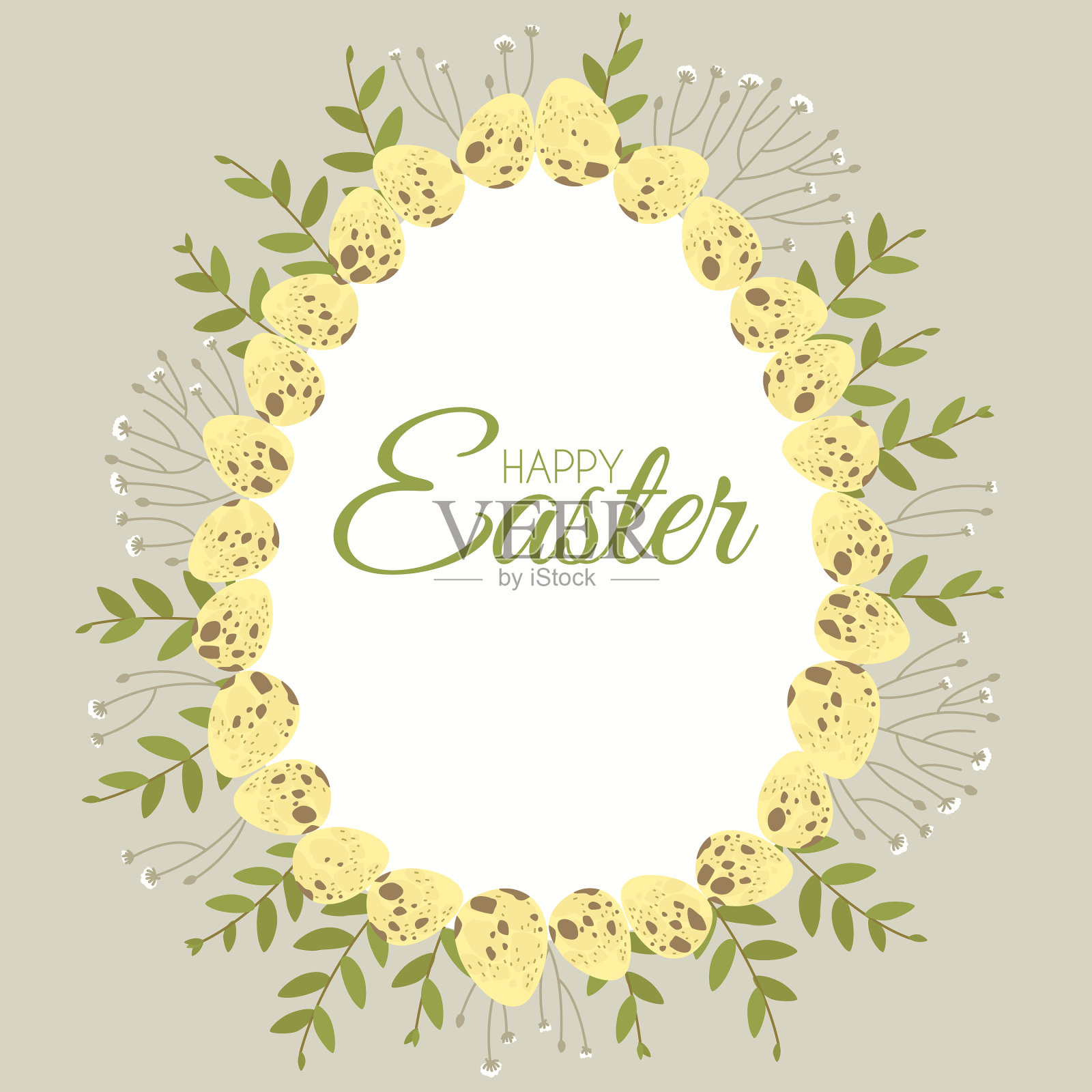 复活节卡片与花卉元素鸡和插画图片素材