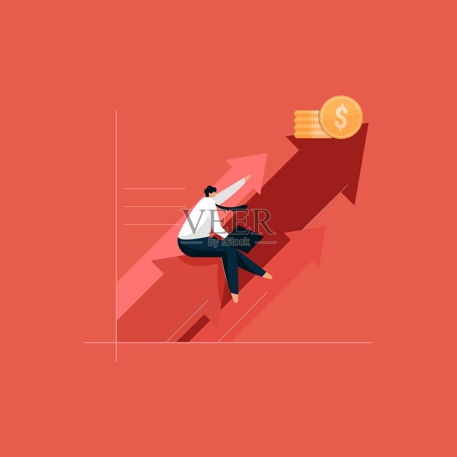 商人与增长图表和业务进展，商人分析财务和投资数据，业务规划和战略插画图片素材