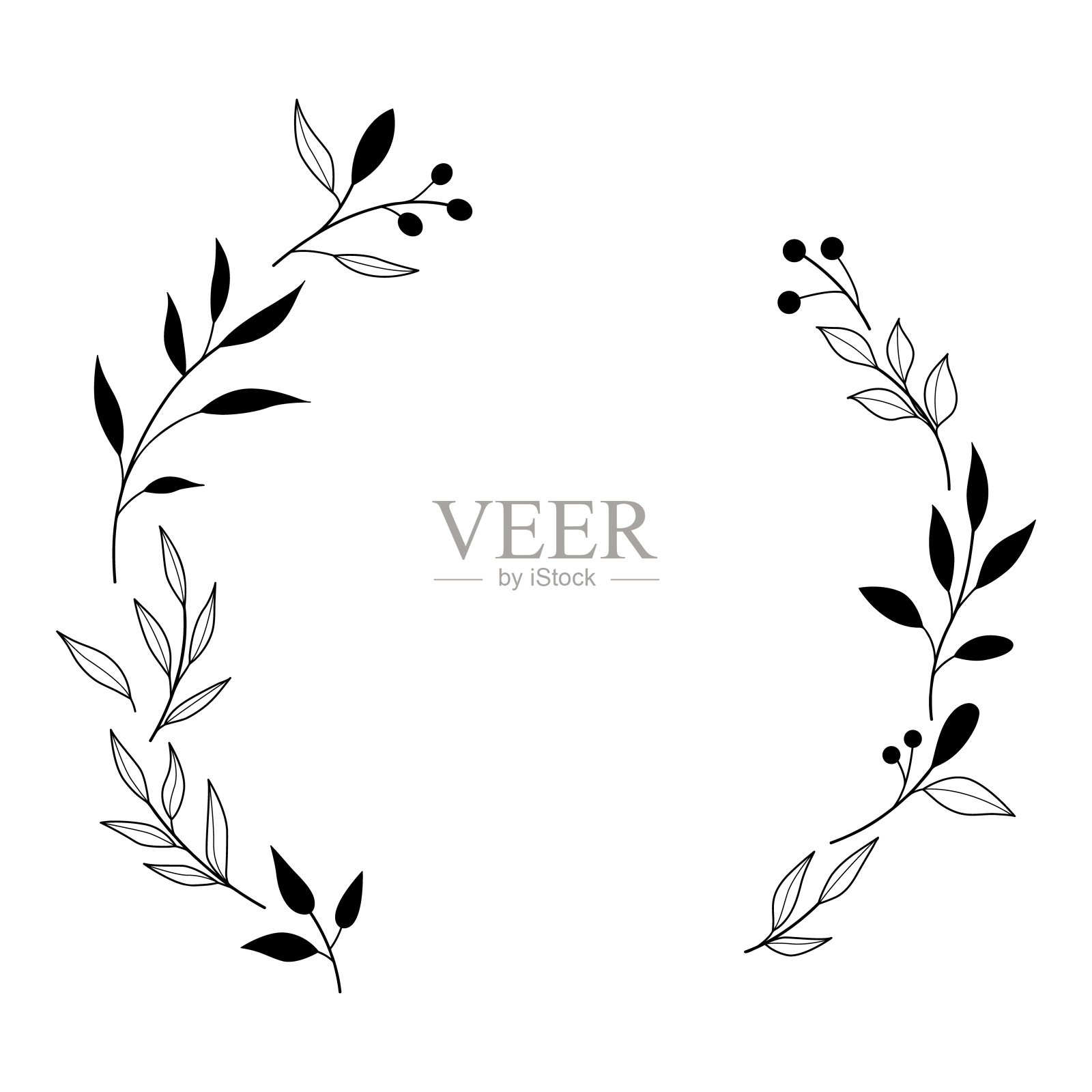 花环枝手绘风格。插画图片素材