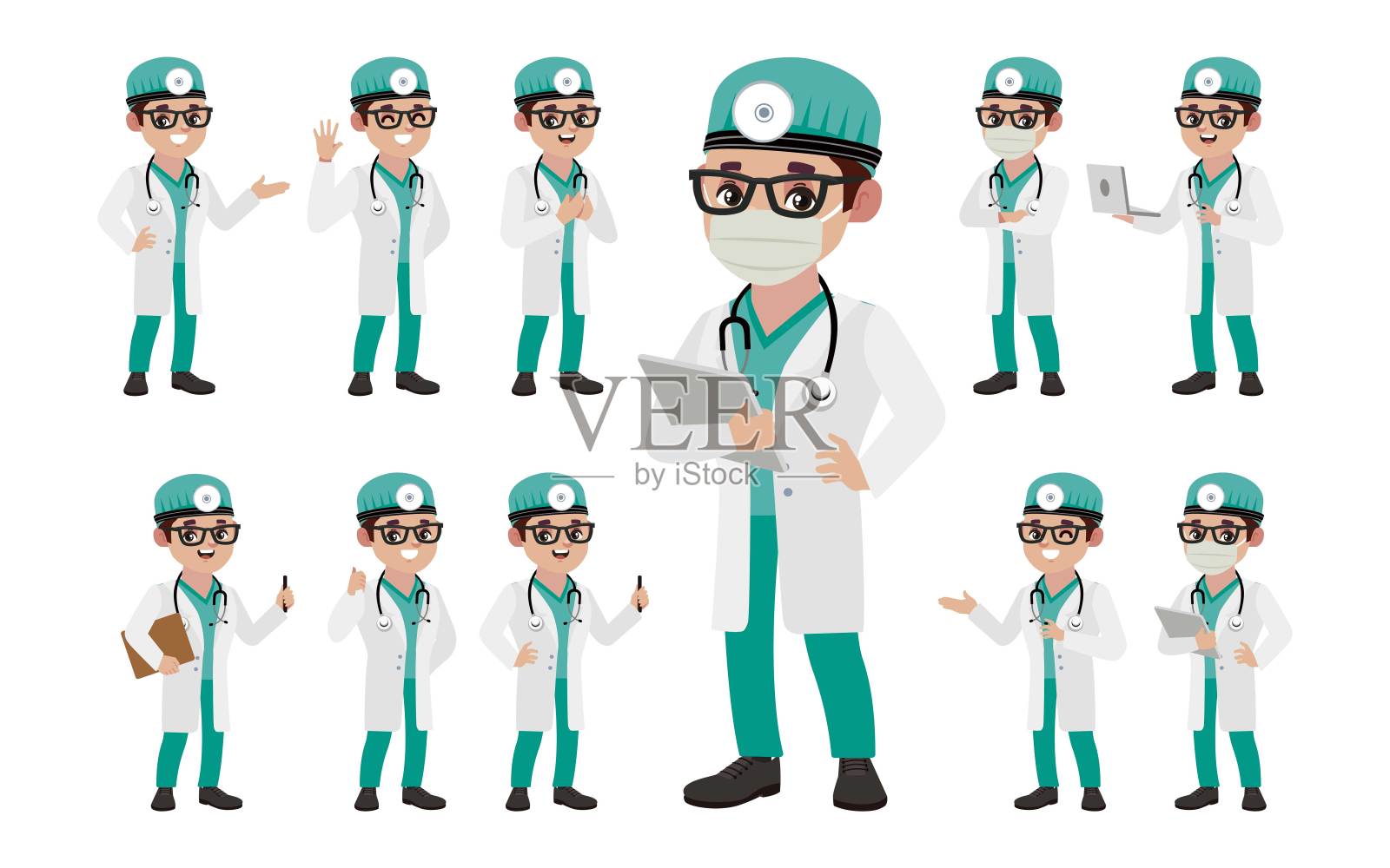 不同姿势的医生组设计元素图片