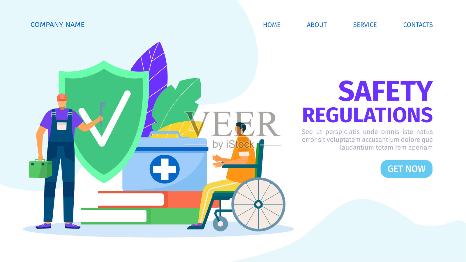 人体健康工作安全规程，载体说明。用专用设备预防危险、疾病、事故发生在工作场所。插画图片素材