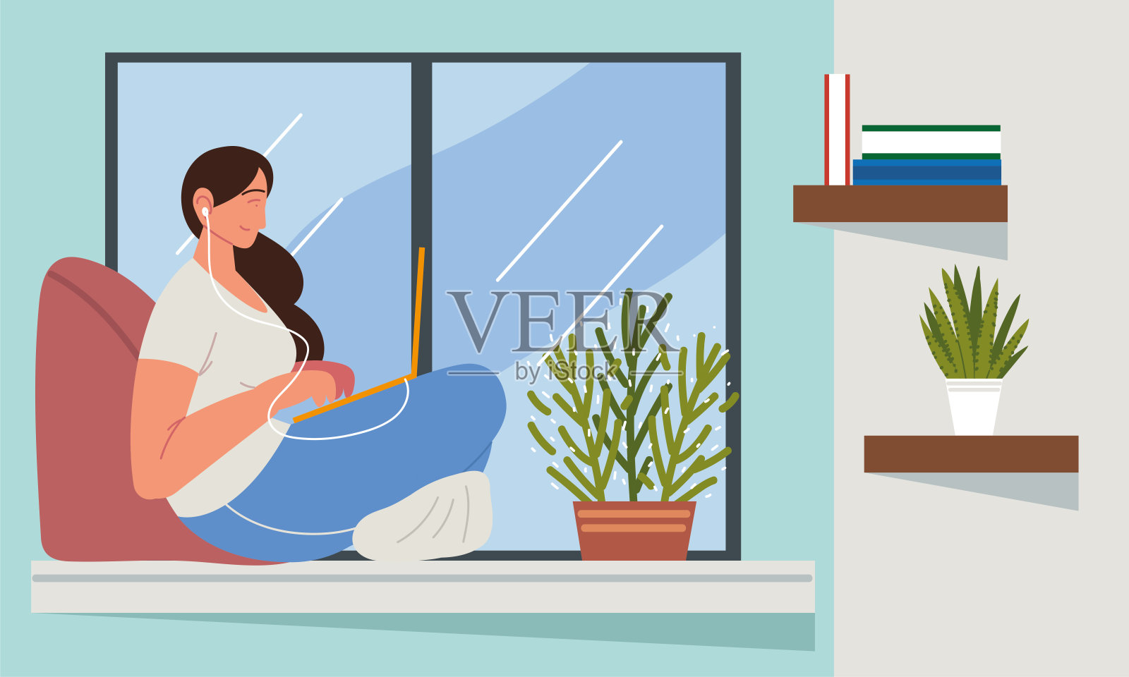 女人用的笔记本电脑插画图片素材