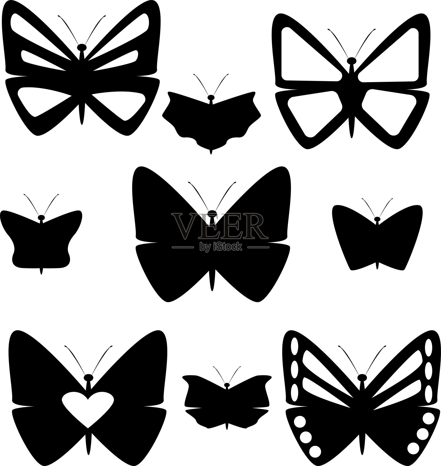 一组美丽的异国情调的蝴蝶和彩色的翅膀插画图片素材