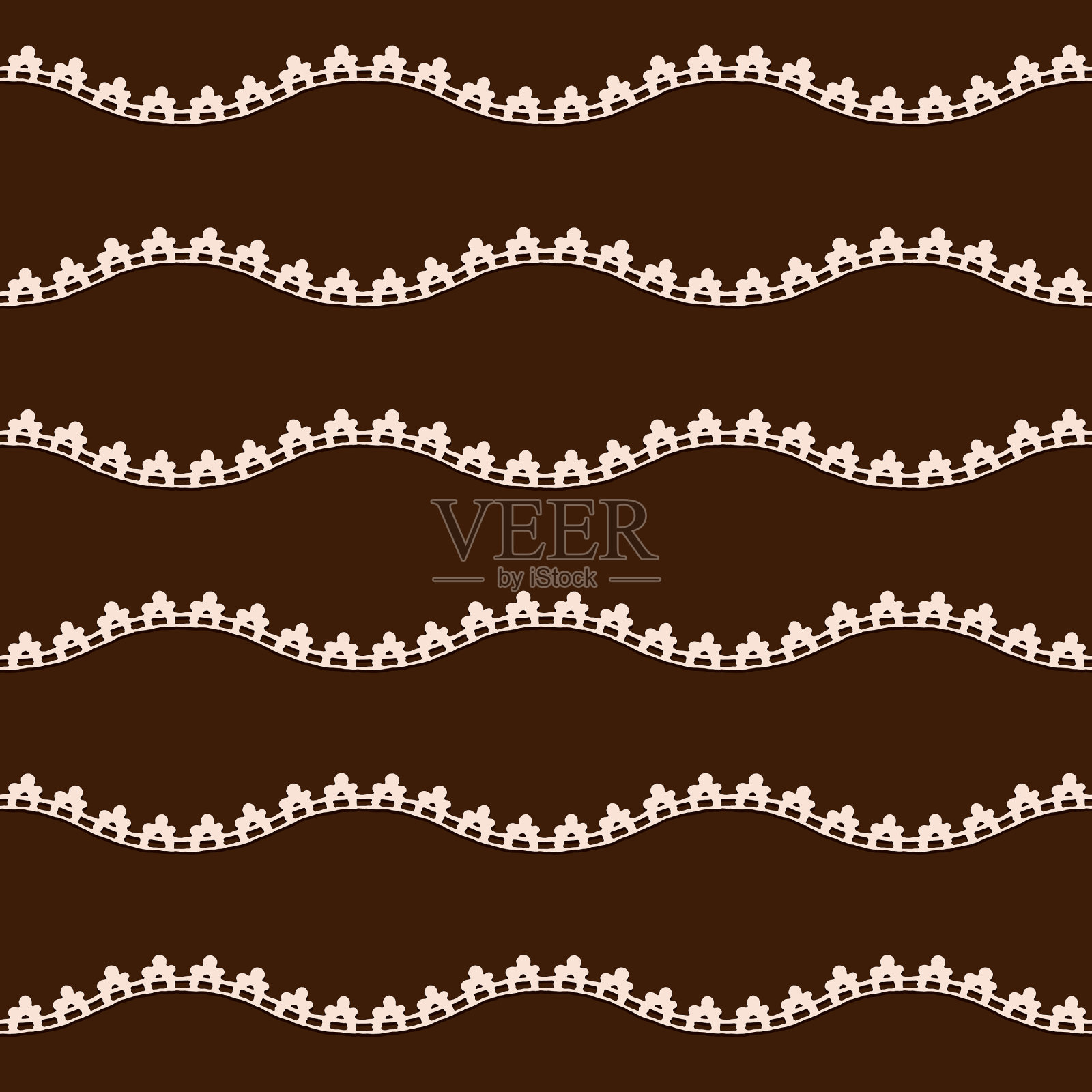 无缝图案与波浪白色花边边界上插画图片素材