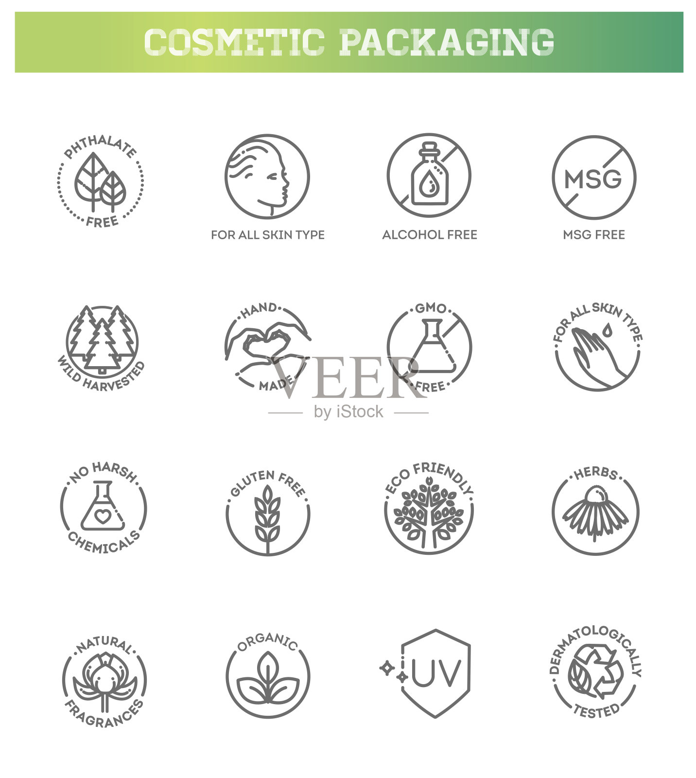 天然有机化妆品，素食食品标志。包装上的薄标志插画图片素材