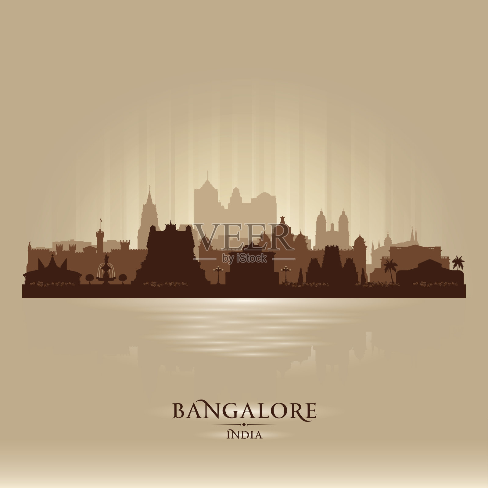 班加罗尔印度城市天际线轮廓插画图片素材