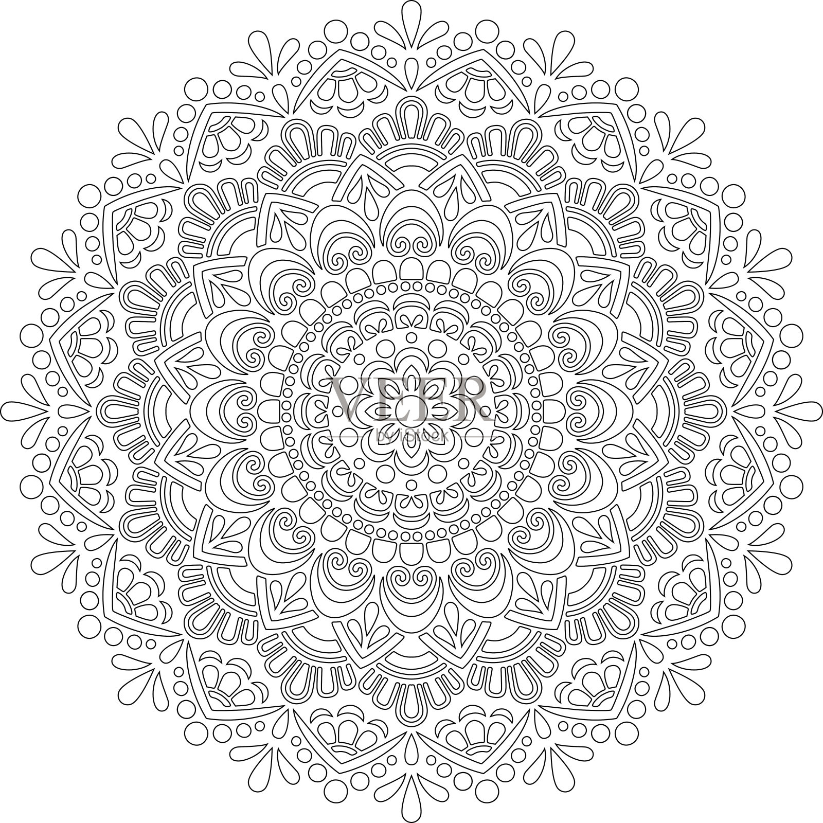 图曼陀罗为涂色涂鸦素描好心情插画图片素材