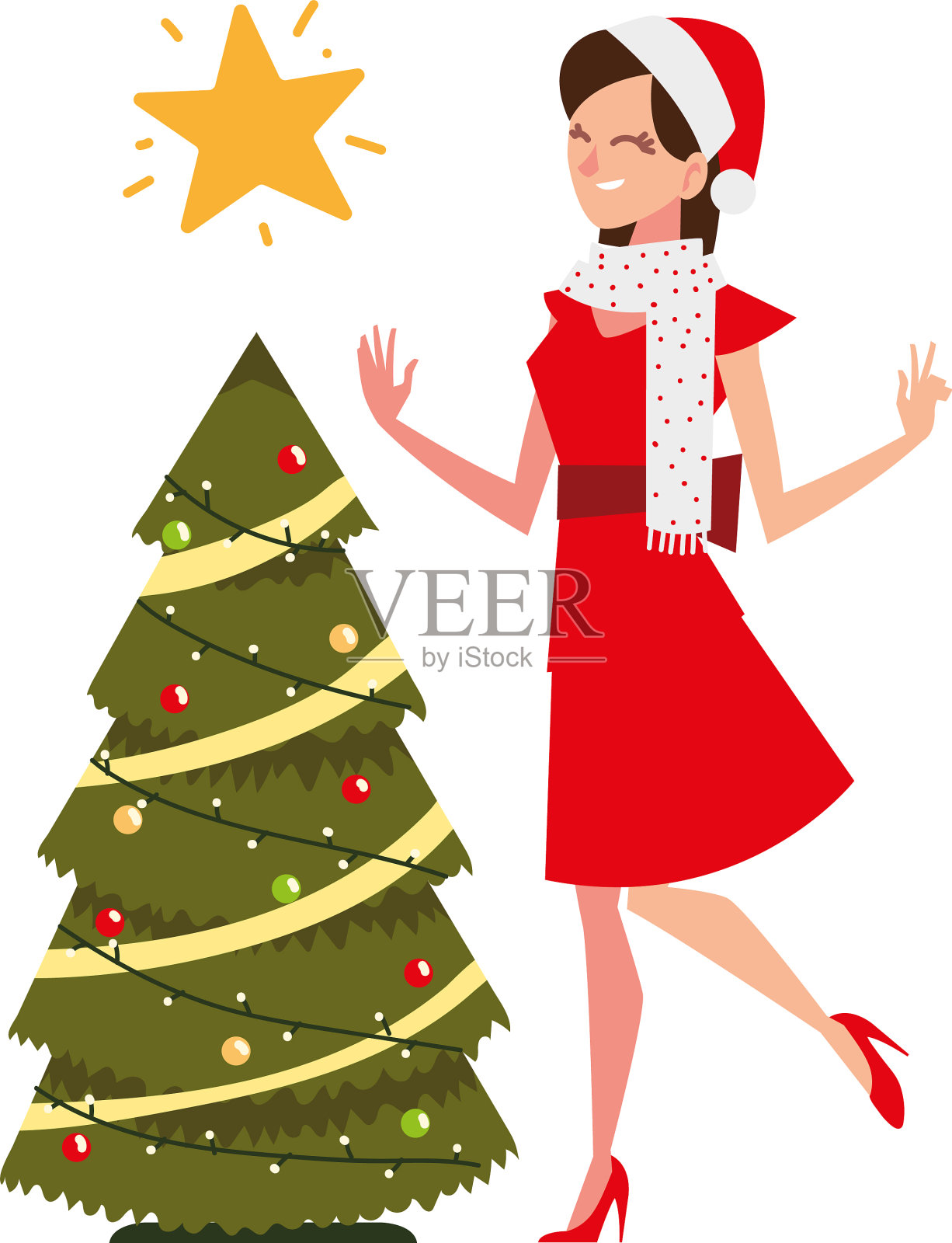 圣诞老人戴着圣诞帽的漂亮女人设计元素图片