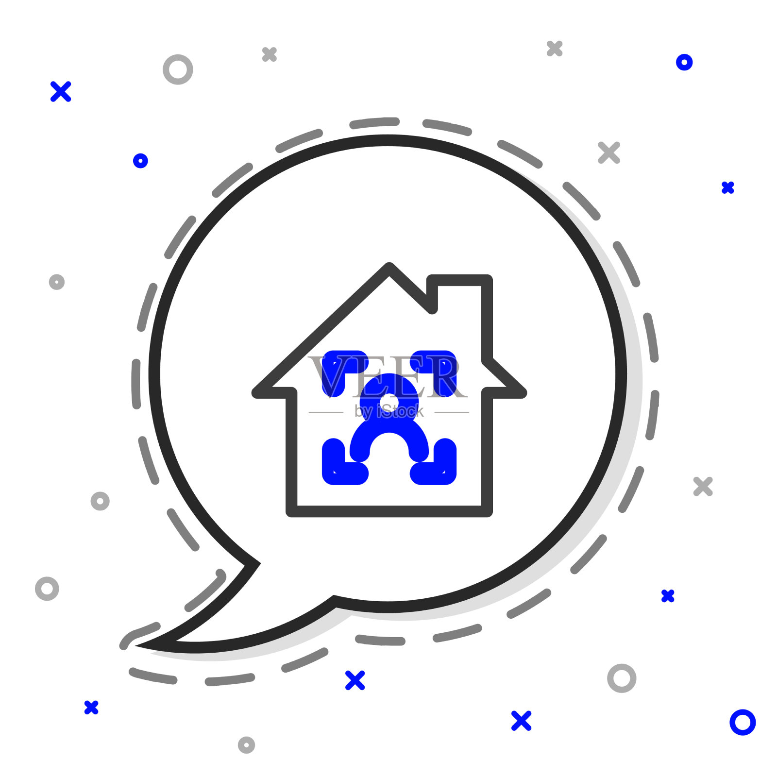 带有人脸识别图标的智能家居插画图片素材