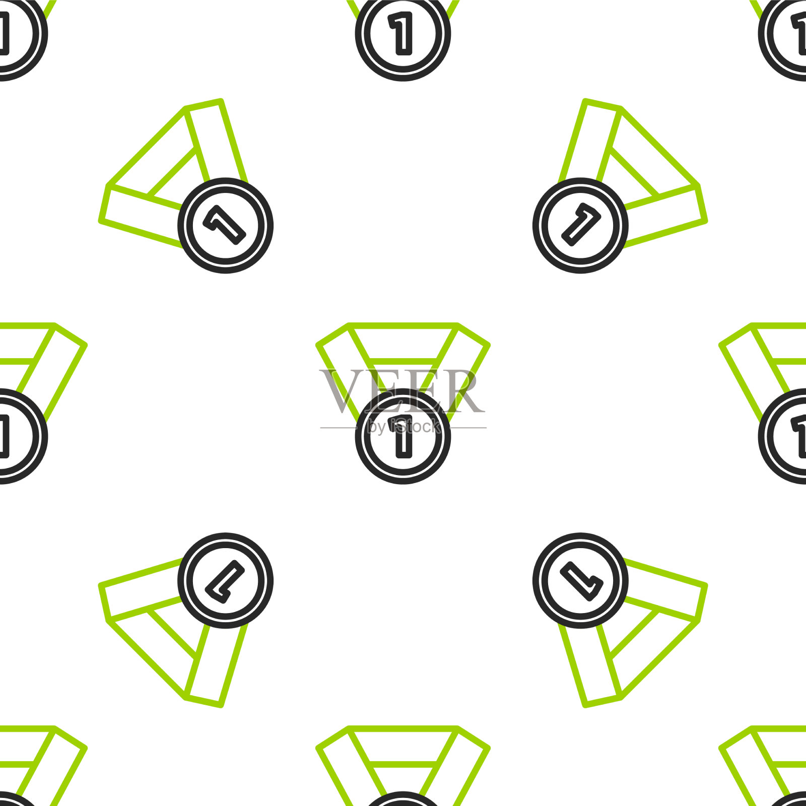 线奖章图标隔离无缝模式上的白色插画图片素材