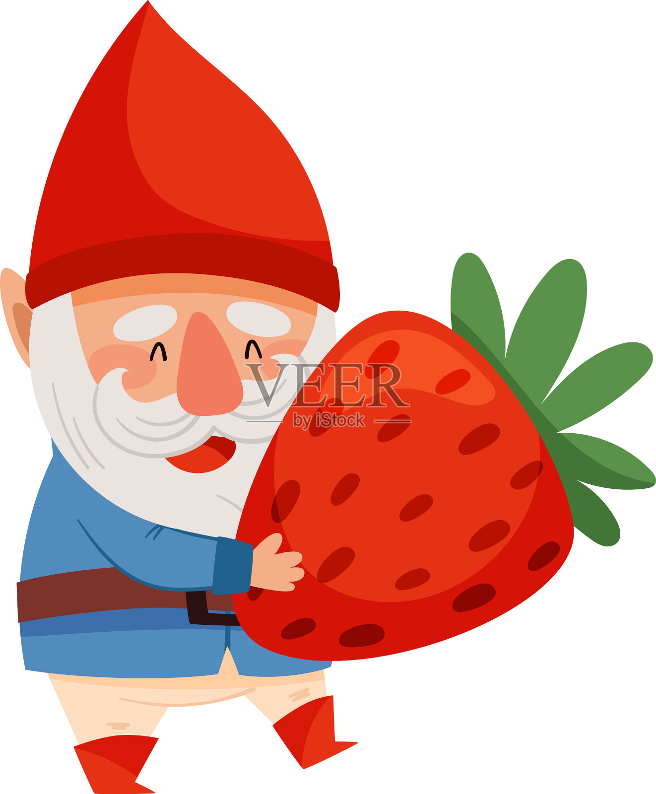 白胡子侏儒人物，戴着红色的尖帽子插画图片素材