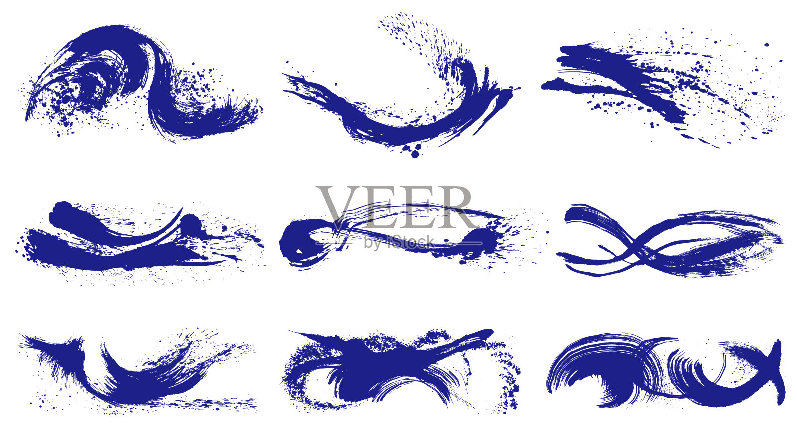 一组浪花。画笔描边。插画图片素材