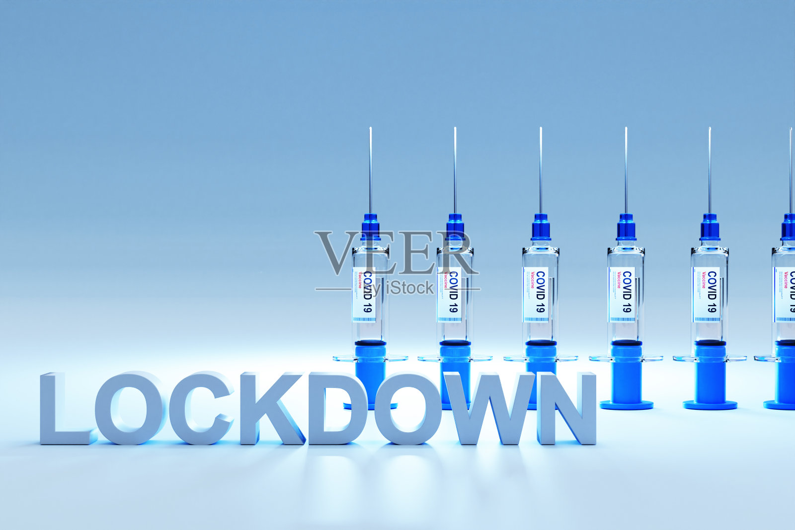 带大流行疫苗的冠状病毒疫苗注射器排;概念上的封锁;三维演示照片摄影图片