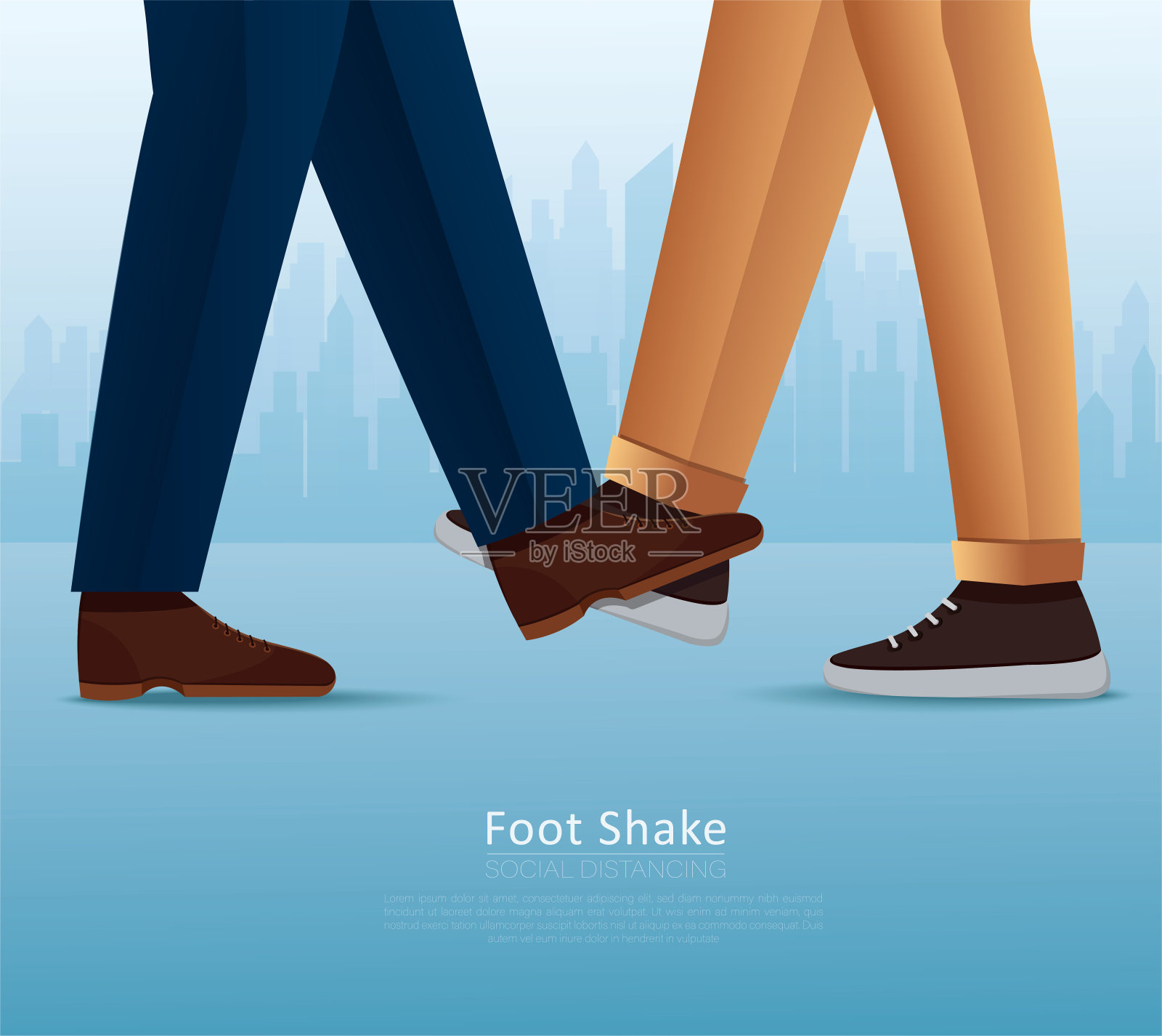 人们用脚打招呼。脚颤抖。安全问候，预防新冠肺炎插画图片素材