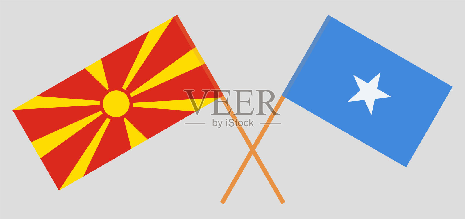 北马其顿和索马里国旗交叉。官方色彩。正确的比例设计元素图片