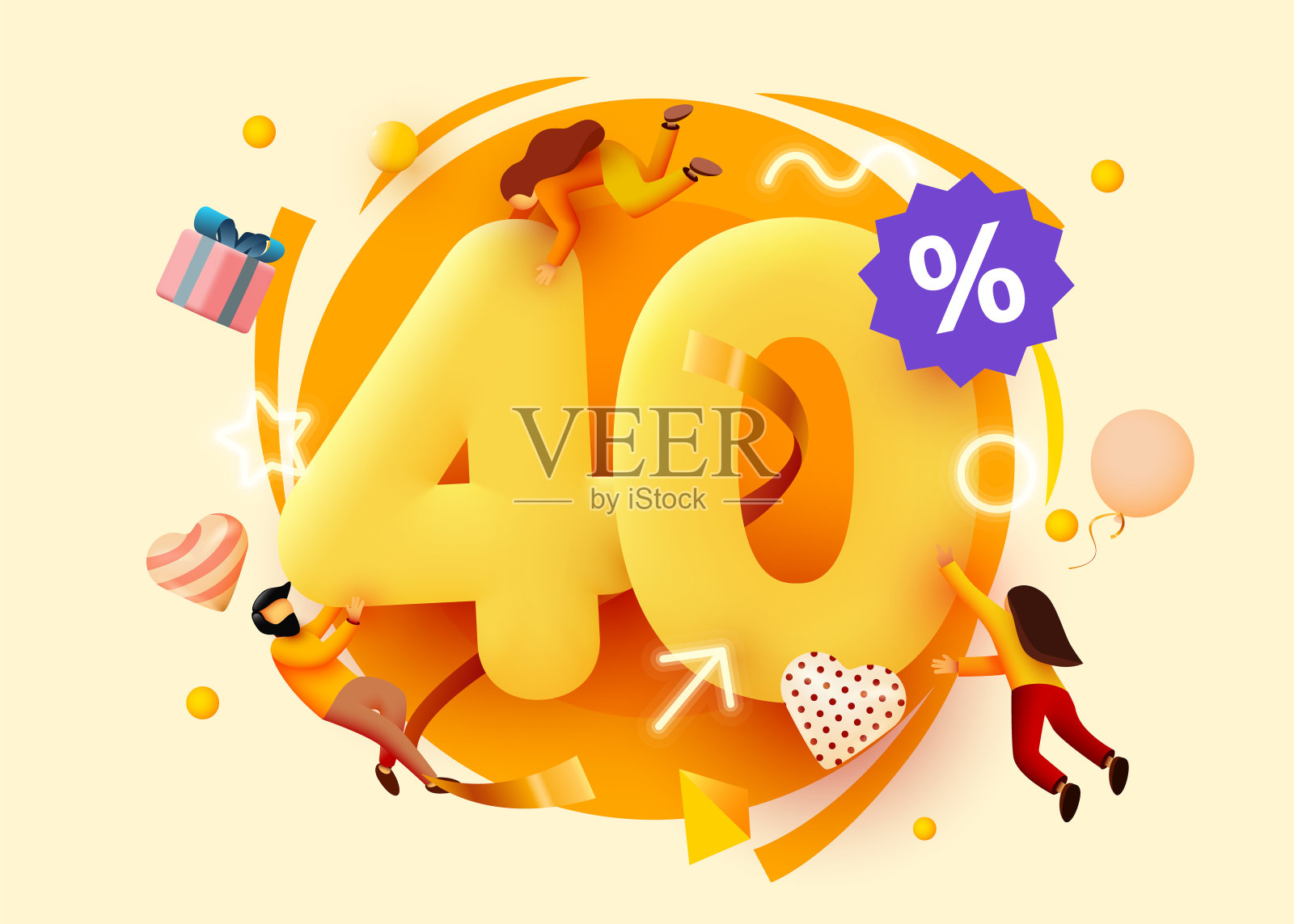 大型销售。40%的折扣。特别优惠背景与飞行人员。宣传海报或横幅。设计模板素材