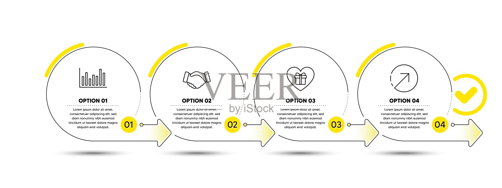 浪漫的礼物，握手和条形图图标集。方向的信号。向量插画图片素材