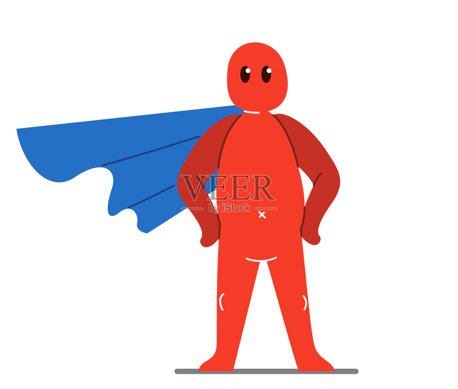 有趣的卡通人自信地站着，外套像一个超级英雄矢量平面风格插图孤立在白色，可爱和积极的小男孩绘画或图标。插画图片素材