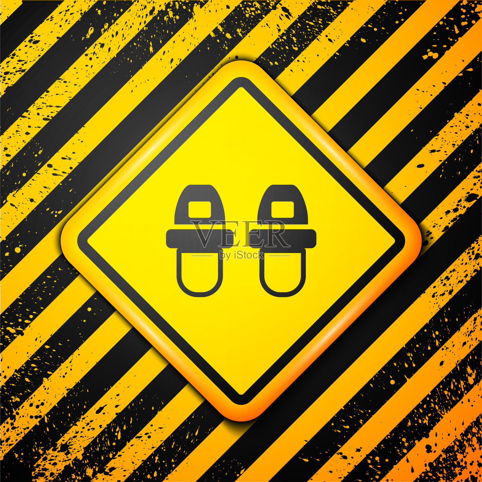 黑色酒店拖鞋图标孤立在黄色插画图片素材