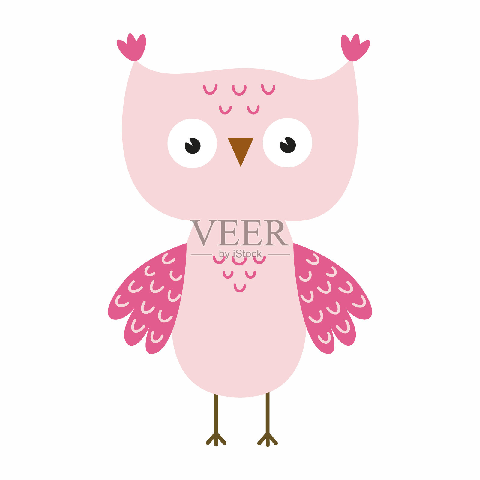可爱的粉色女孩猫头鹰。卡通猫头鹰风格的涂鸦。手绘图。设计元素图片