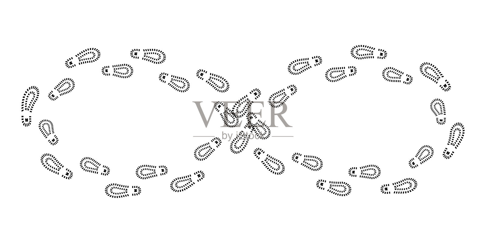 白色背景上黑色无限的脚印。插图印刷设计。股票矢量图像。每股收益10。插画图片素材