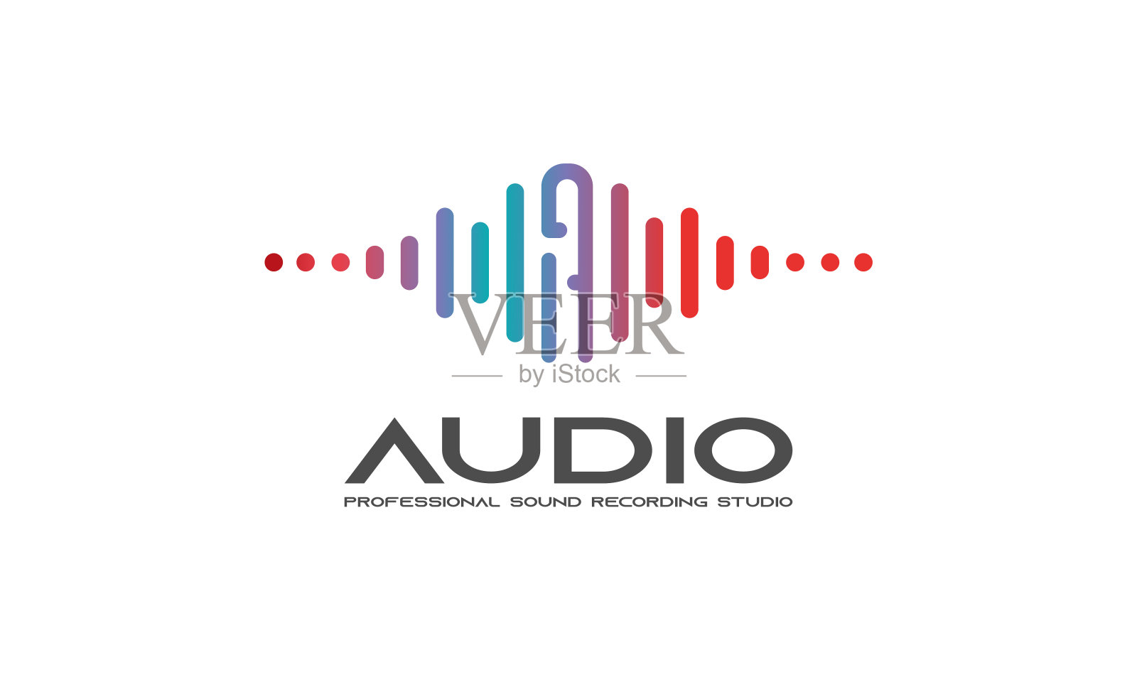 DJ舞会标志，录音室标志，音频波和灯光暗梯度背景插画图片素材