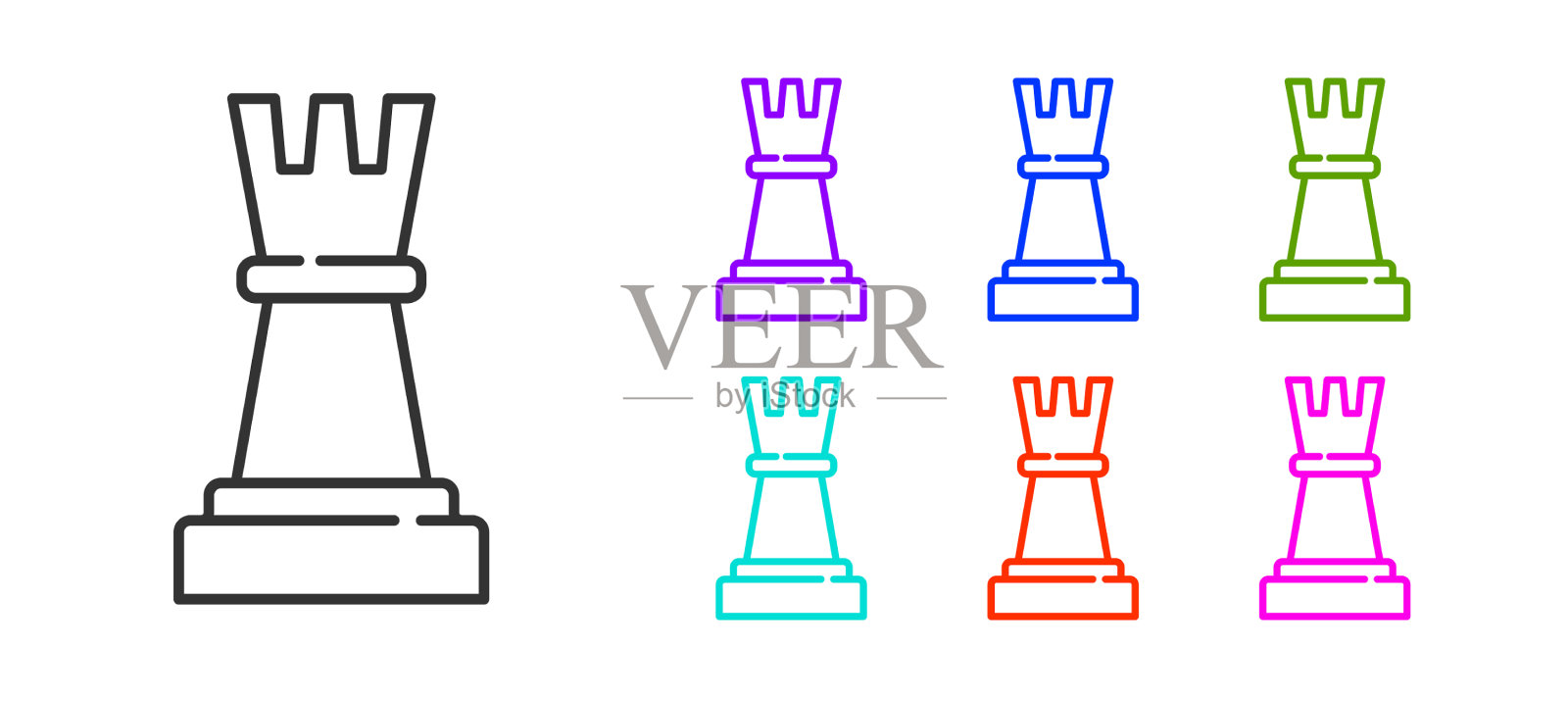 黑线象棋图标孤立在白色背景图标素材