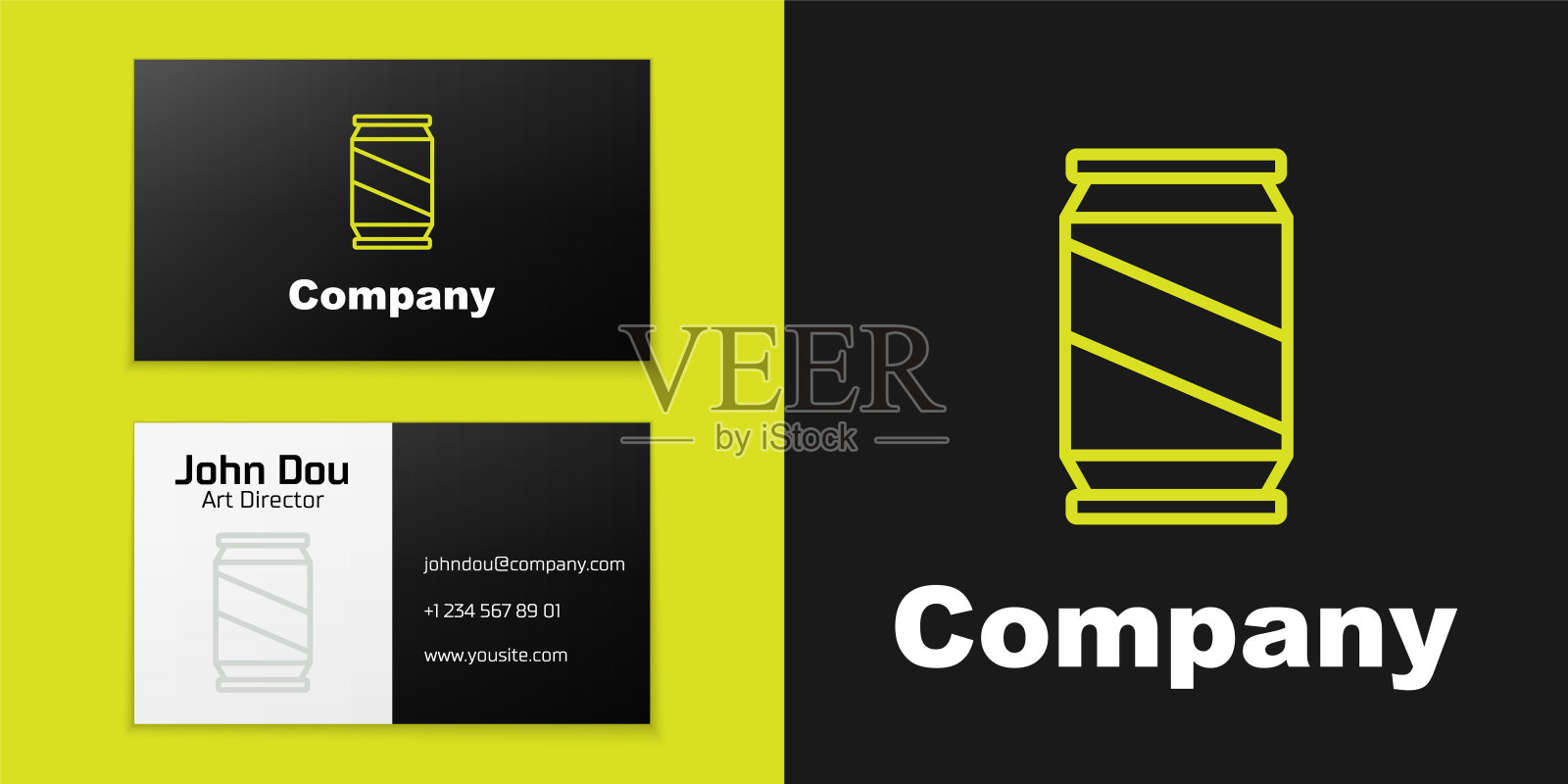 啤酒罐图标孤立在黑色背景上。标志设计模板元素。向量设计模板素材