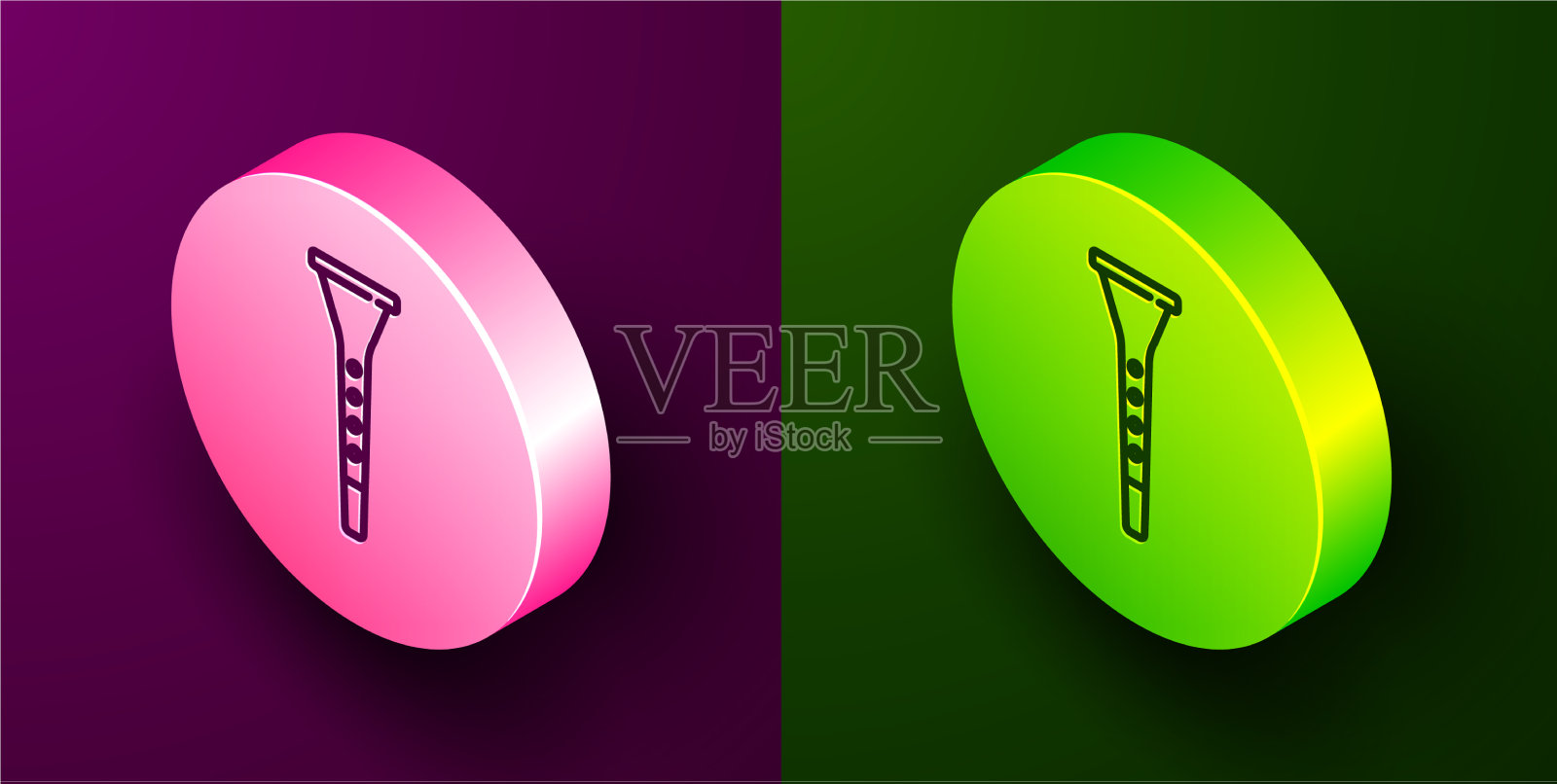 等距线单簧管图标孤立在紫色上图标素材