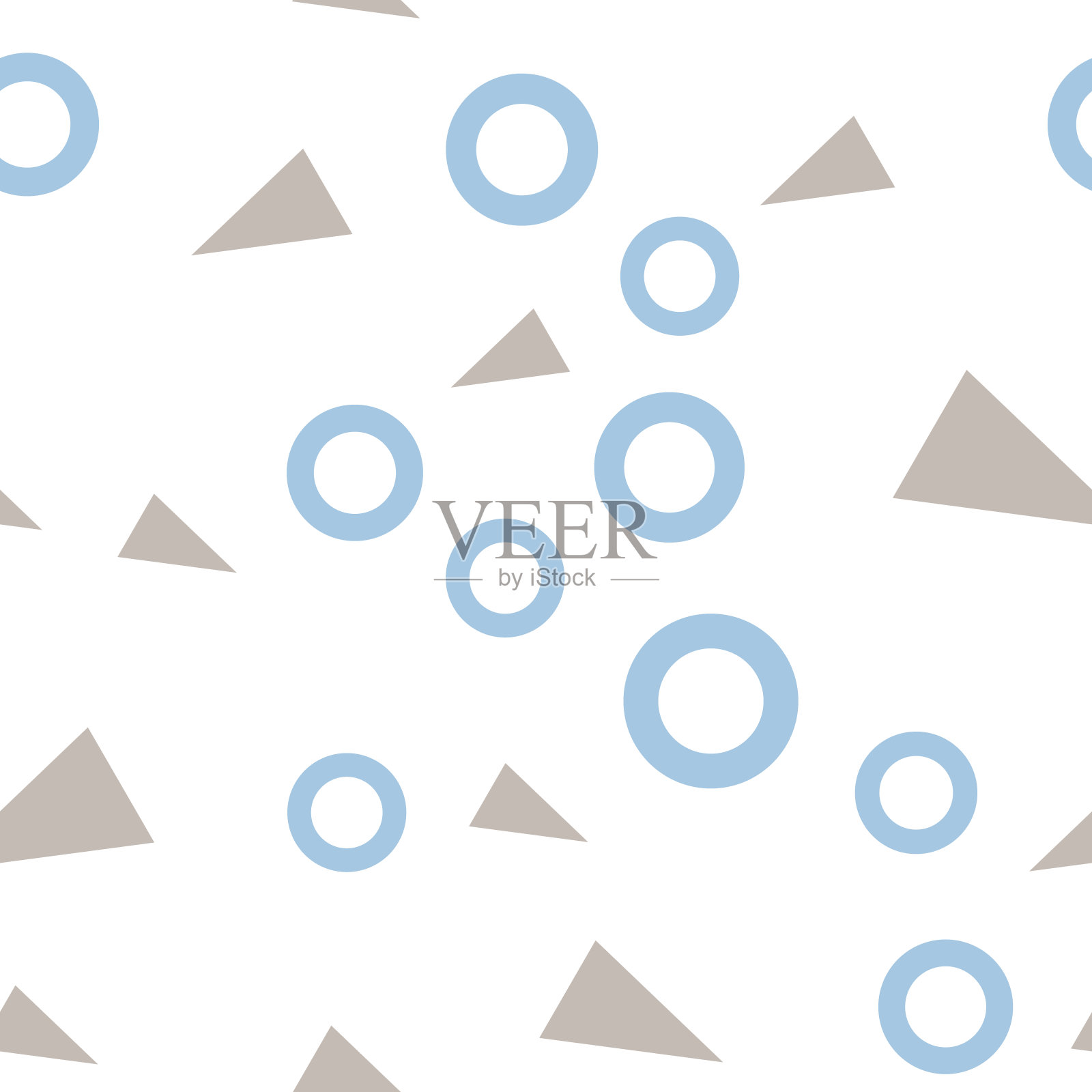 平面矢量纹理的几何彩色形状。现代潮人风格的几何无缝图案。抽象背景与蓝色圆圈和灰色三角形插画图片素材
