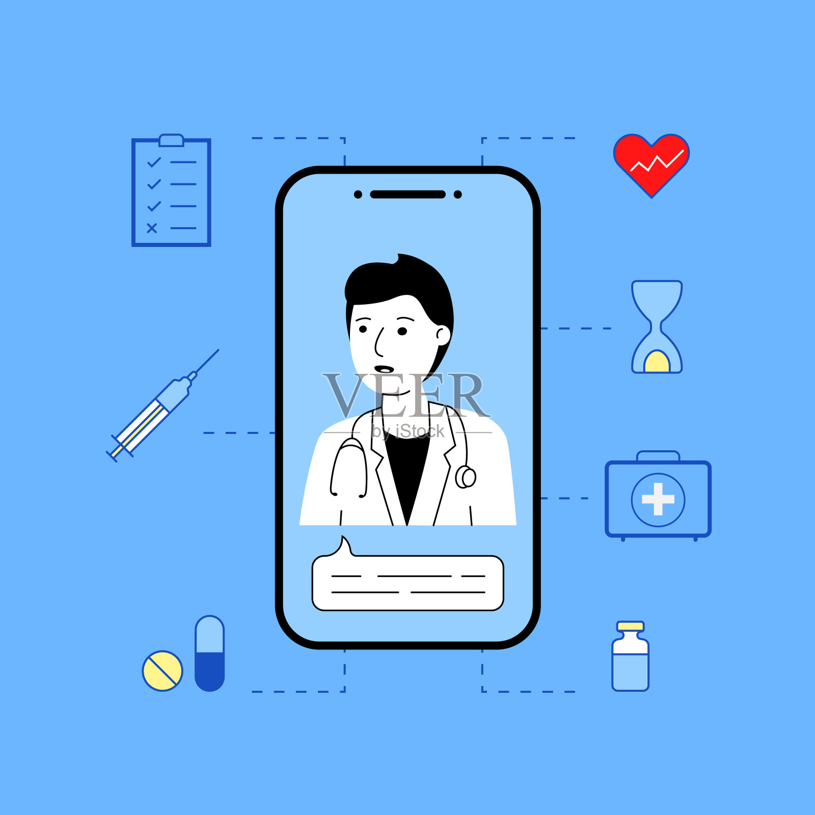 男性治疗师和智能手机屏幕插画图片素材