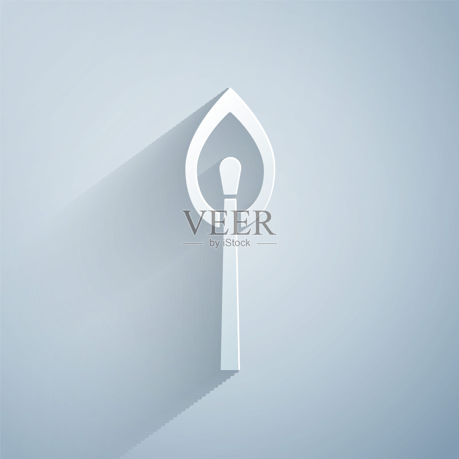 剪纸燃烧火柴与火图标孤立在灰色背景。匹配用火。匹配的迹象。纸艺术风格。向量图标素材