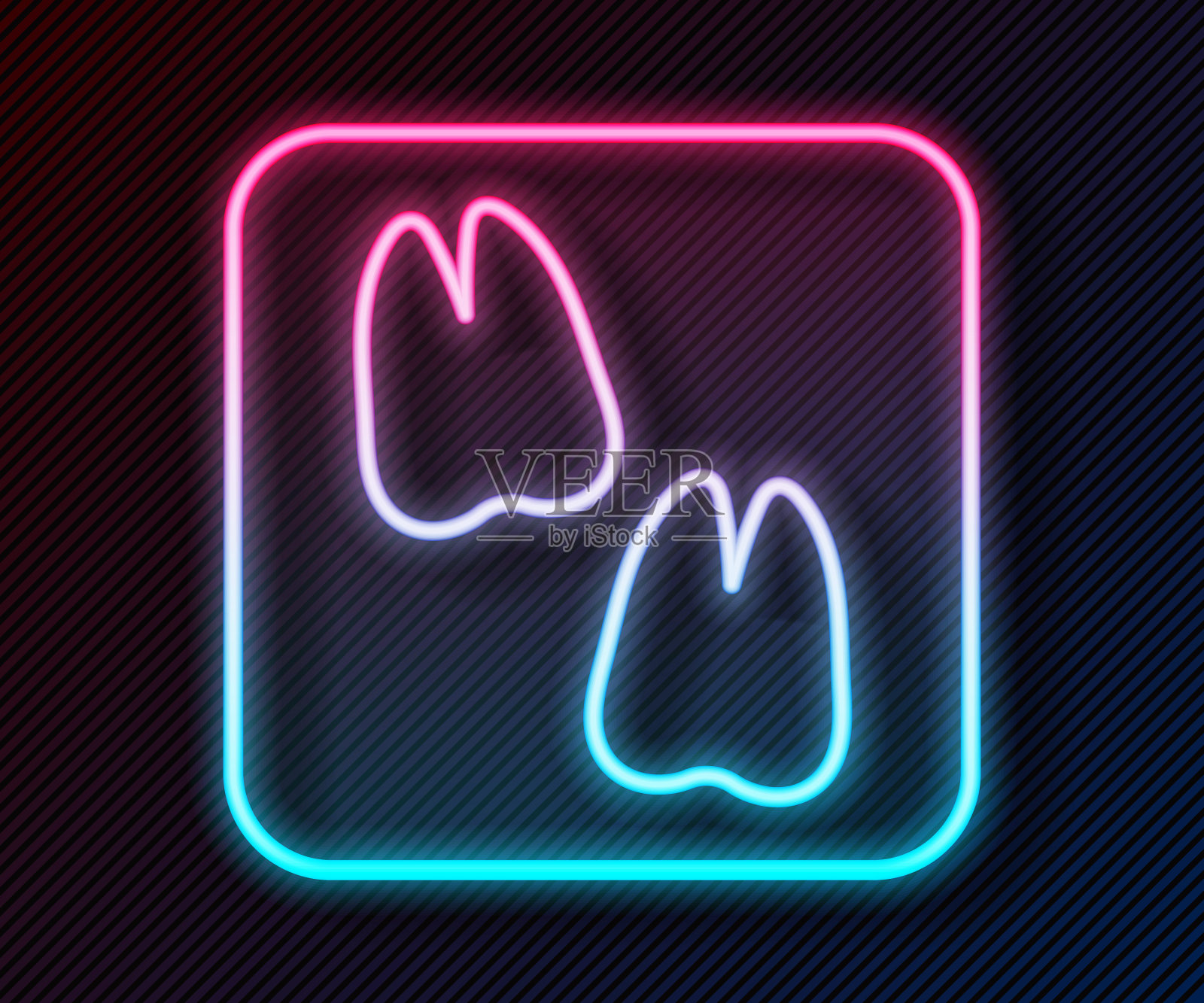 发光的霓虹灯线骆驼爪脚印图标孤立在黑色的背景。向量插画图片素材