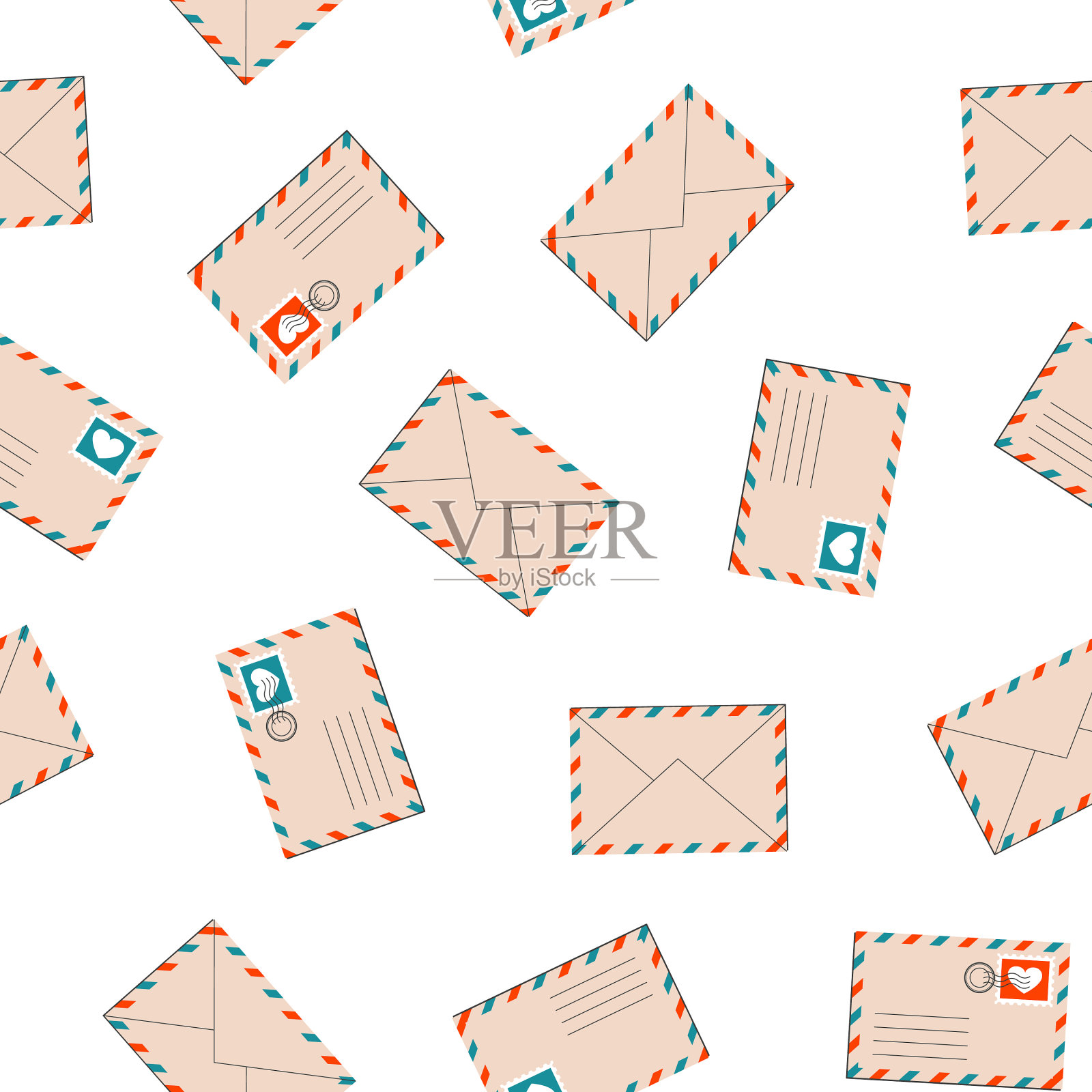 无缝模式程式化的邮件信封插画图片素材