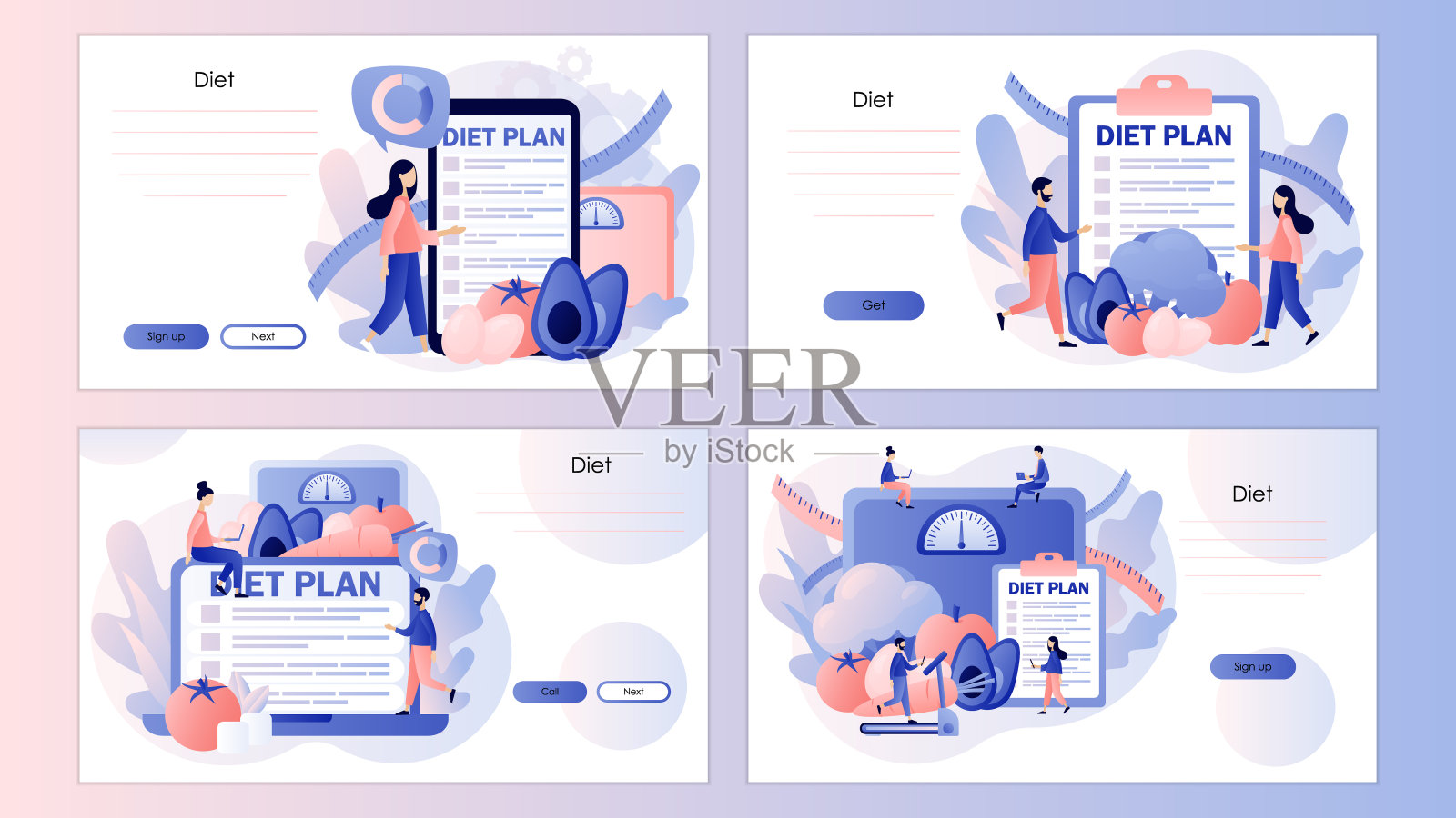 营养的饮食。饮食计划与健康的食物和体育活动。营养学家。屏幕模板登陆页面，模板，ui, web，移动应用程序，海报，横幅，传单。矢量图插画图片素材