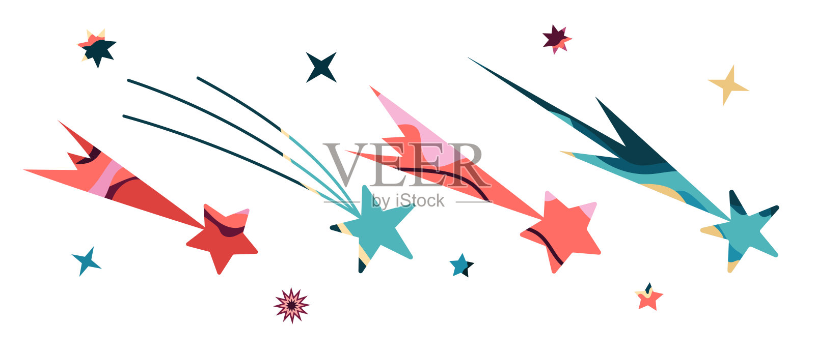 矢量插图的一个空间。带有抽象恒星的大宇宙平面向量集。插画图片素材