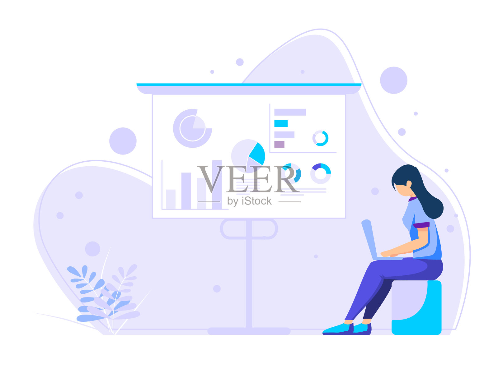 向大屏幕展示数据的女性插画图片素材