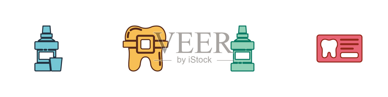 用牙套固定漱口水瓶的牙齿图标素材