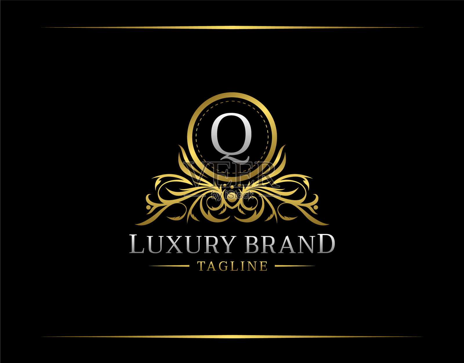 豪华精品标志用q字母优雅的金色插画图片素材