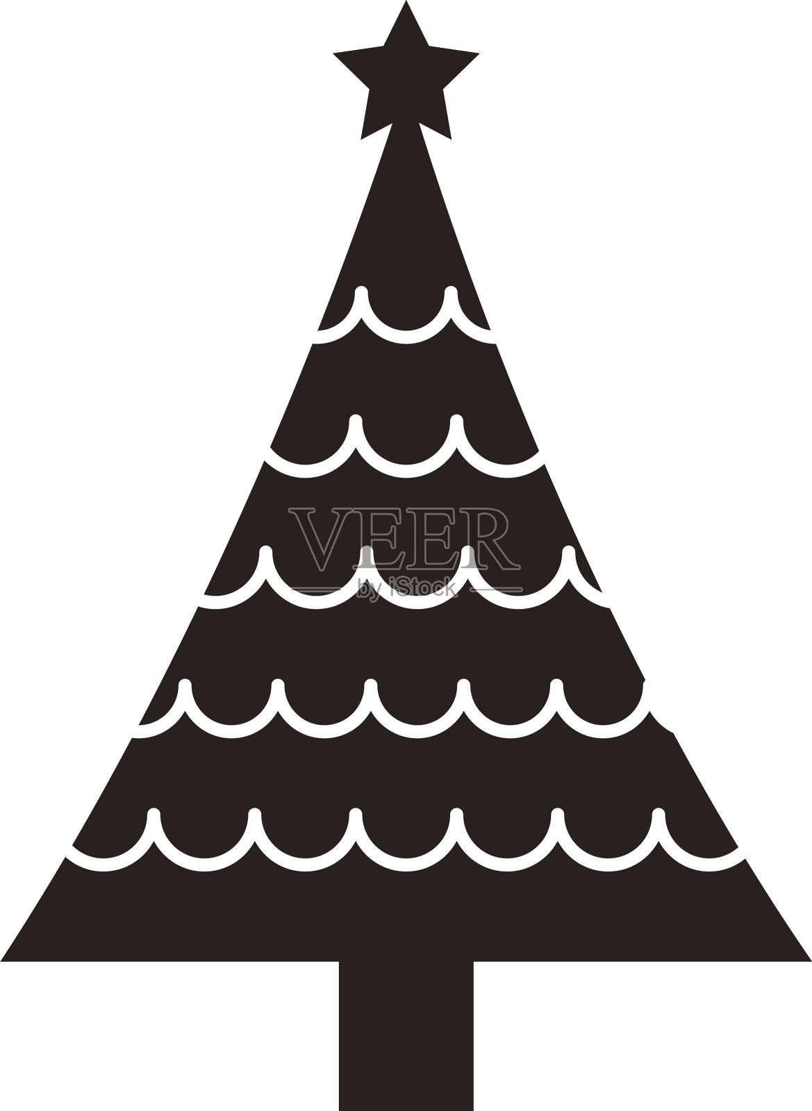 圣诞快乐单色树与漩涡设计元素图片