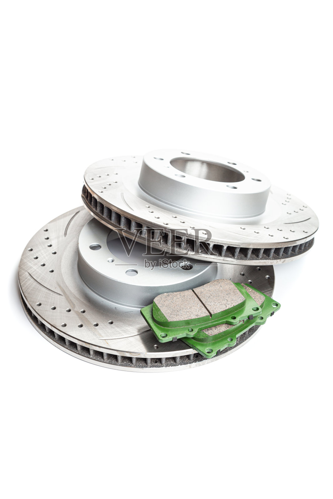 刹车盘旁边的刹车片在白色背景孤立的物体上照片摄影图片