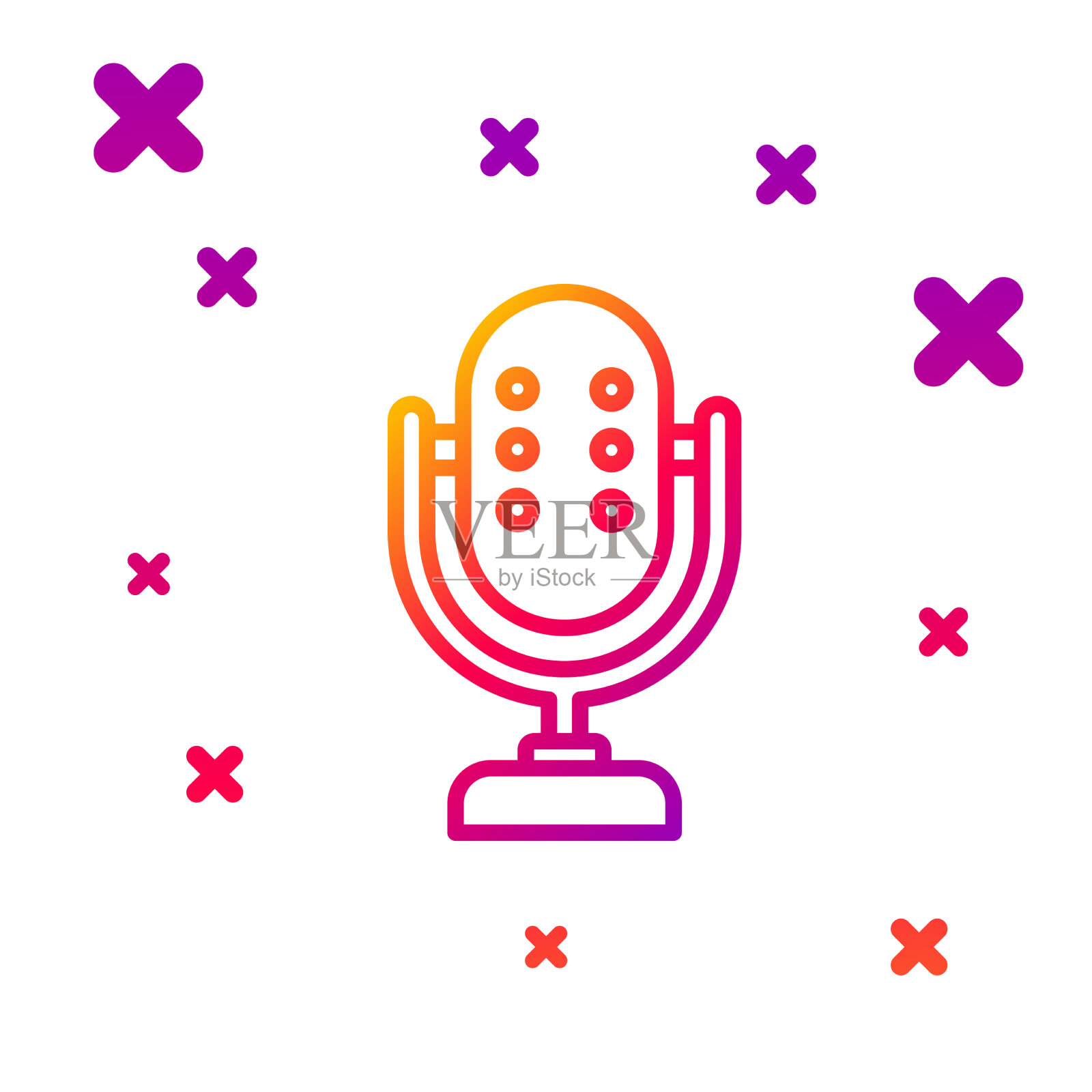 彩色线麦克风图标隔离在白色图标素材