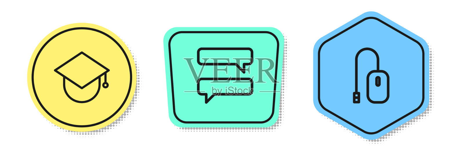 在全球演讲泡泡上设置线毕业帽图标素材