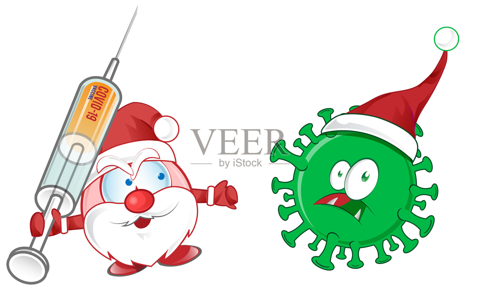 圣诞老人吉祥物对抗冠状病毒插画图片素材