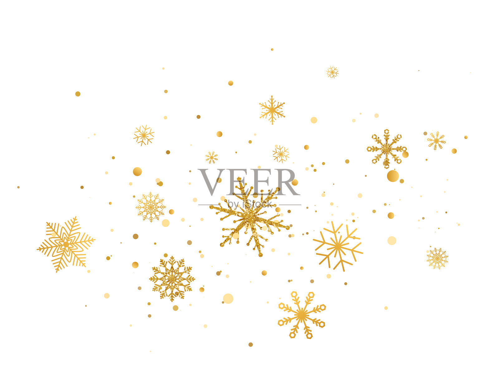 金色的雪花装饰在白色的背景上插画图片素材